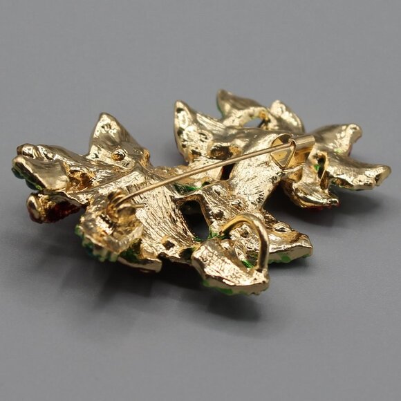 Poinsettia flower pin brooch jewelry Holidays Christmas yellow gold red green - Picture 10 of 11